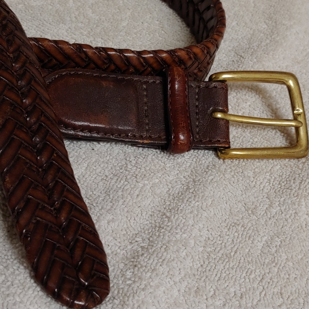 Braided leather belt/solid brass buckle sz.36